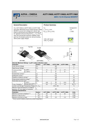 AOTF11N60 datasheet cover page