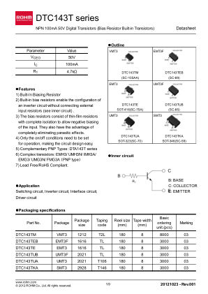 DTC143TE datasheet cover page