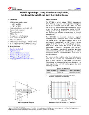 OPA455 datasheet cover page