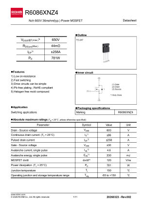R6086XNZ4 datasheet cover page
