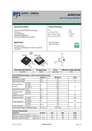 AOD2144 数据手册首页