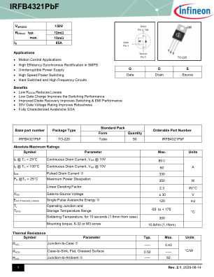 IRFB4321PBF datasheet cover page