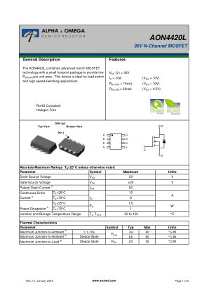 AON4420L 数据手册首页