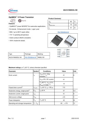 IAUC41N06S5L100 datasheet cover page