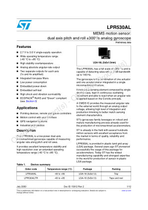LPR530AL datasheet cover page