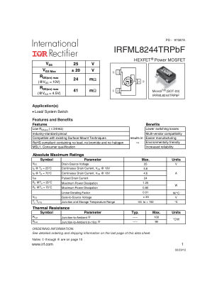 IRFML8244 数据手册首页
