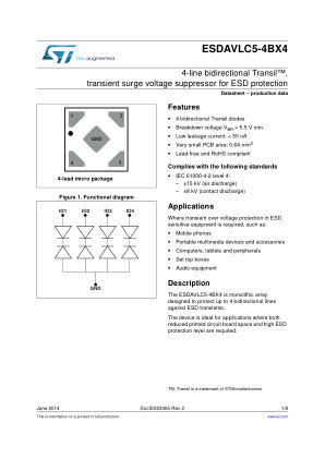 ESDAVLC5-4BX4 数据手册首页