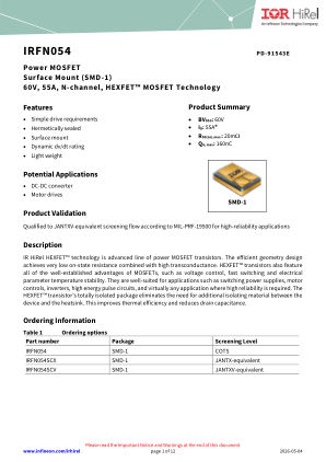 IRFN054 datasheet cover page