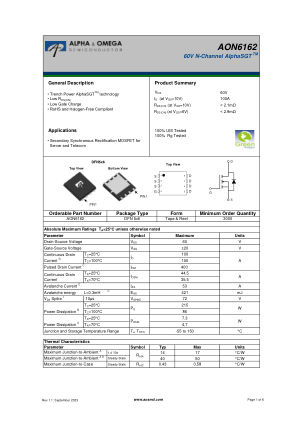 AON6162 datasheet cover page