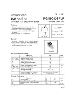 IRG4BC40S 数据手册首页