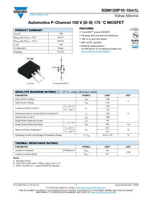 SQM120P10-10M1L datasheet cover page