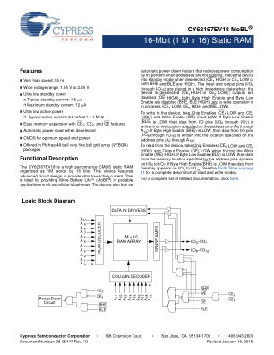 CY62167EV18 datasheet cover page
