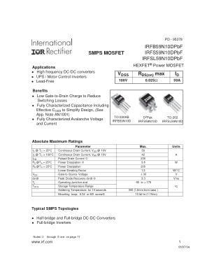 IRFS59N10D datasheet cover page