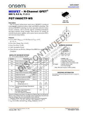FQT1N60CTF-WS datasheet cover page