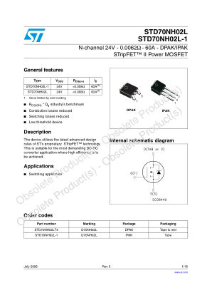 STD70NH02L datasheet cover page
