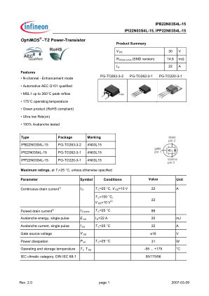 IPB22N03S4L-15 datasheet cover page