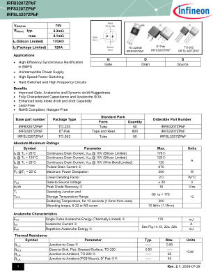 IRFS3207ZPBF datasheet cover page