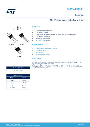 STPS41H100C datasheet cover page