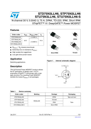 STU75N3LLH6 datasheet cover page