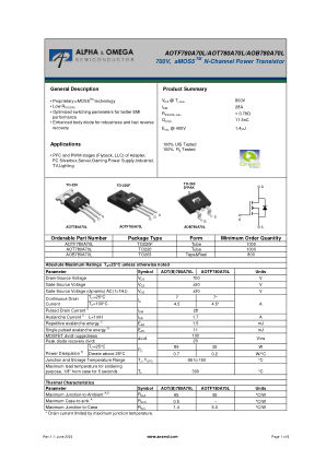 AOTF780A70L datasheet cover page