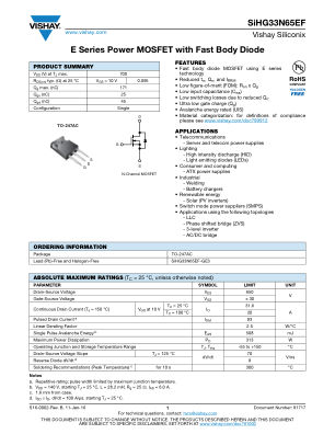 SIHG33N65EF datasheet cover page