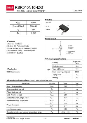 RSR010N10HZG 数据手册首页