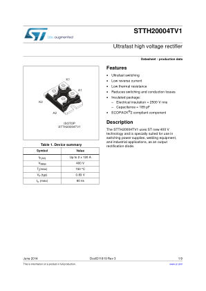 STTH20004TV1 datasheet cover page