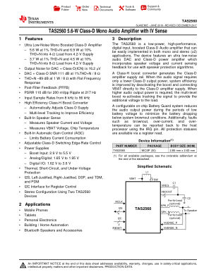 TAS2560 datasheet cover page
