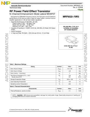 MRF6522-70 datasheet cover page