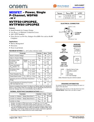 NVTFS012P03P8Z 数据手册首页