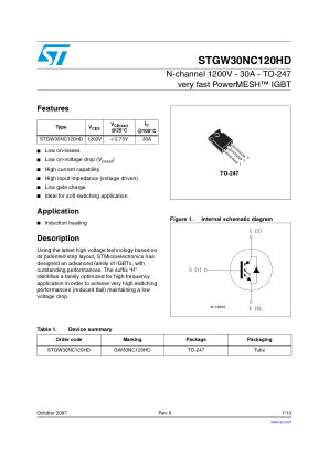STGW30NC120HD 数据手册首页