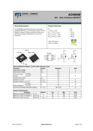 AO4800B datasheet cover page