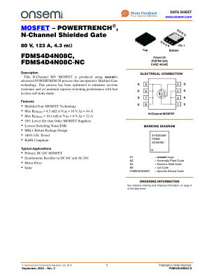 FDMS4D4N08C datasheet cover page