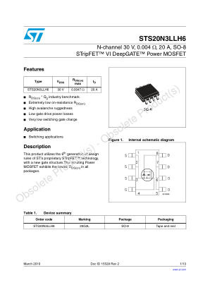 STS20N3LLH6 datasheet cover page