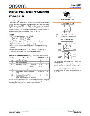 FDG6301N 数据手册首页