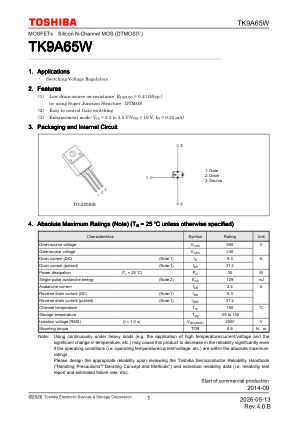 TK9A65W datasheet cover page