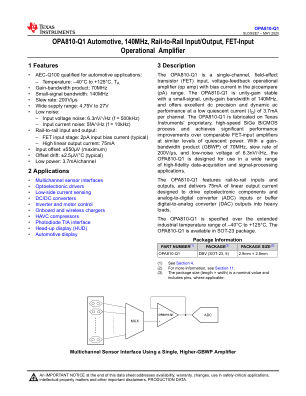 OPA810-Q1 数据手册首页