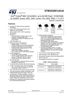 STM32G061C6 数据手册首页
