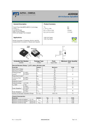 AOD536 datasheet cover page