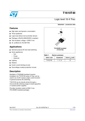 T1610T-8I datasheet cover page
