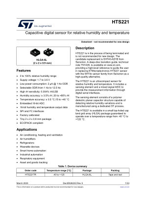 HTS221 数据手册首页