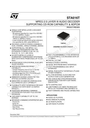 STA016T datasheet cover page