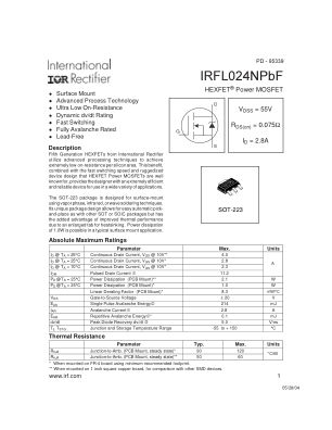 IRFL024N 数据手册首页