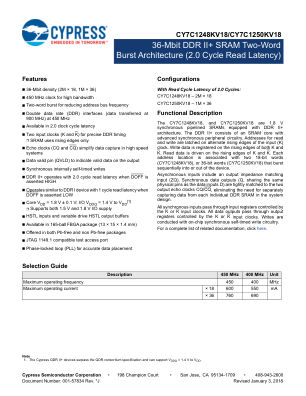CY7C1250KV18-400BZXC datasheet cover page