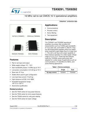 TSX9291 datasheet cover page