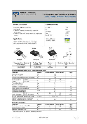 AOTF280A60L datasheet cover page