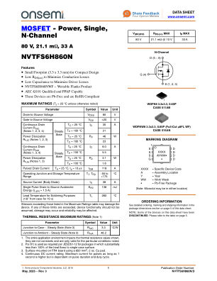 NVTFS6H860N 数据手册首页