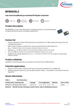 BFR843EL3 datasheet cover page