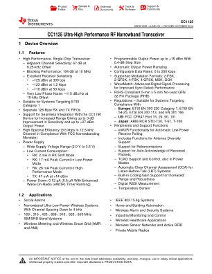 CC1125 datasheet cover page