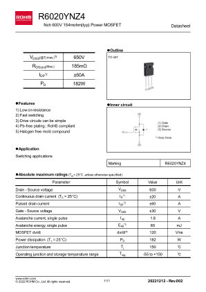 R6020YNZ4 datasheet cover page